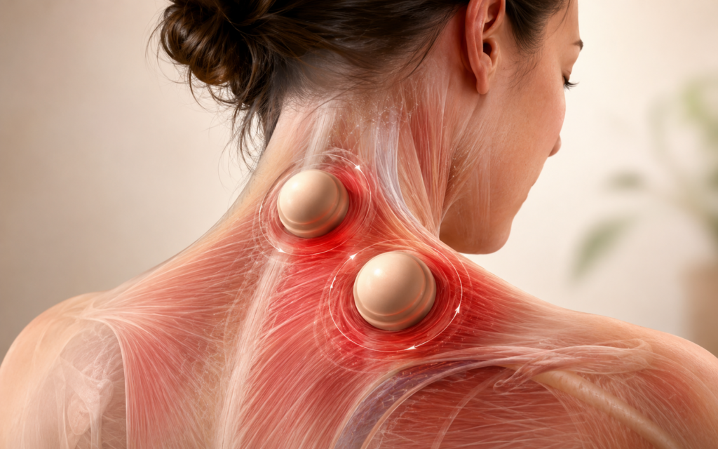 Shiatsu kneading nodes applying pressure to the shoulder muscles