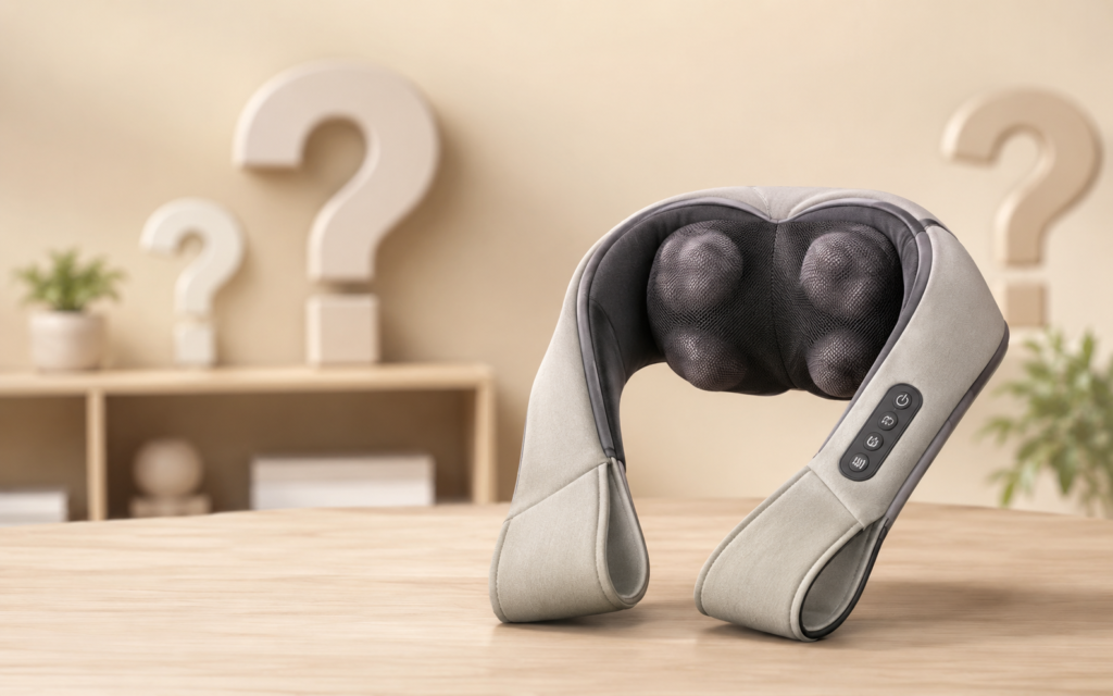 Shiatsu neck massager featured in a frequently asked questions section