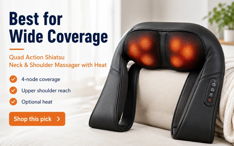 Quad Action Shiatsu Neck and Shoulder Massager with Heat as a wide coverage trapezius massager pick
