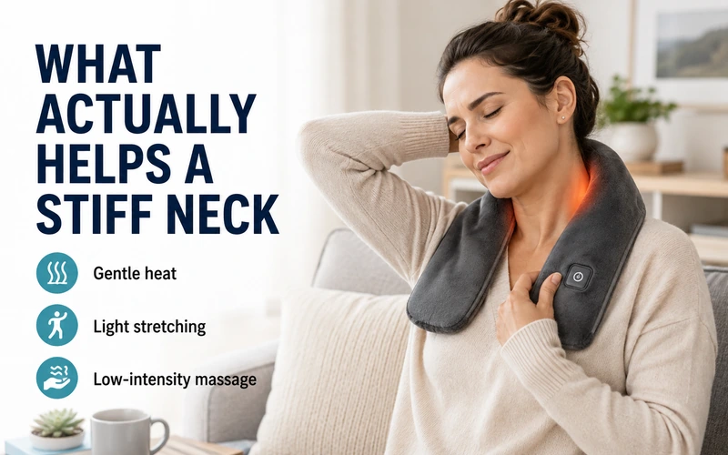 What actually helps a stiff neck: gentle heat, light stretching, and low-intensity massage