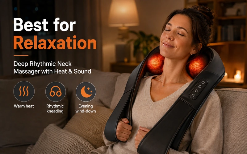Deep Rhythmic Neck Massager with Heat and Sound as the best heated neck massager for relaxation and evening wind-down