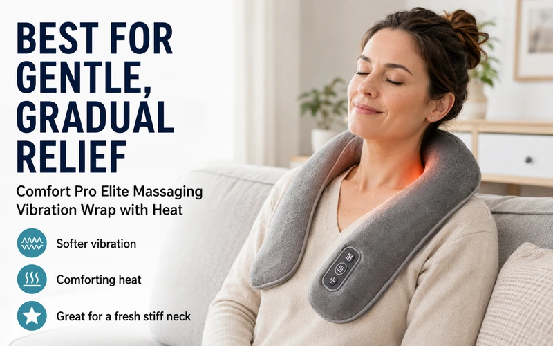 Comfort Pro Elite Massaging Vibration Wrap with Heat for gentle, gradual relief with softer vibration and comforting heat