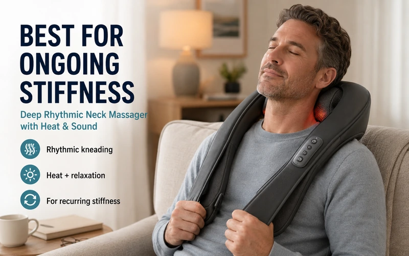 Deep Rhythmic Neck Massager with Heat and Sound for ongoing stiffness, rhythmic kneading, and heat plus relaxation