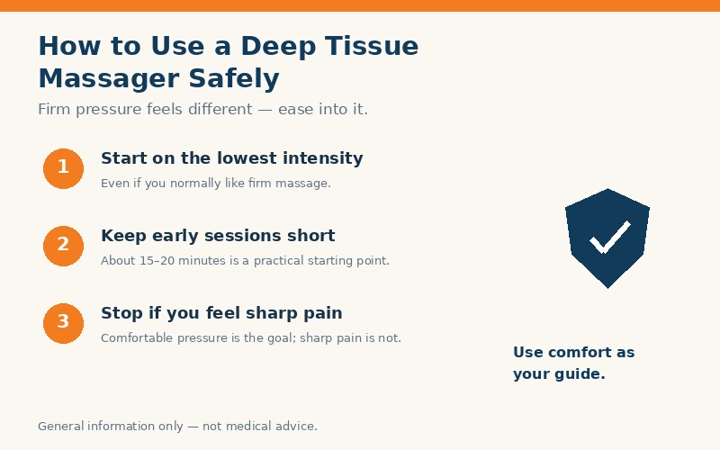 How to use a deep tissue neck massager safely: start low, keep sessions short, and stop with sharp pain