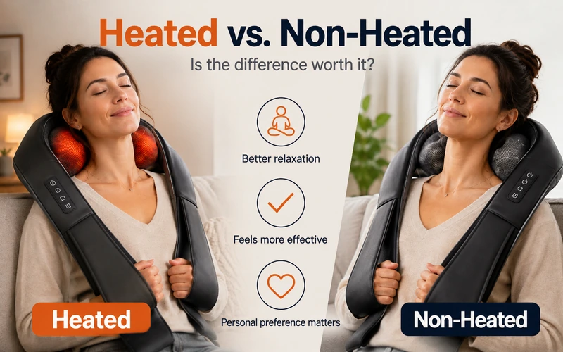 Heated vs non-heated neck and shoulder massager comparison showing relaxation benefits and personal preference