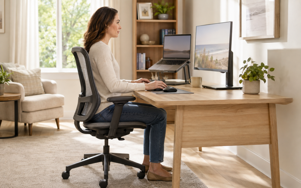 Correct monitor height and ergonomic desk setup for neck comfort