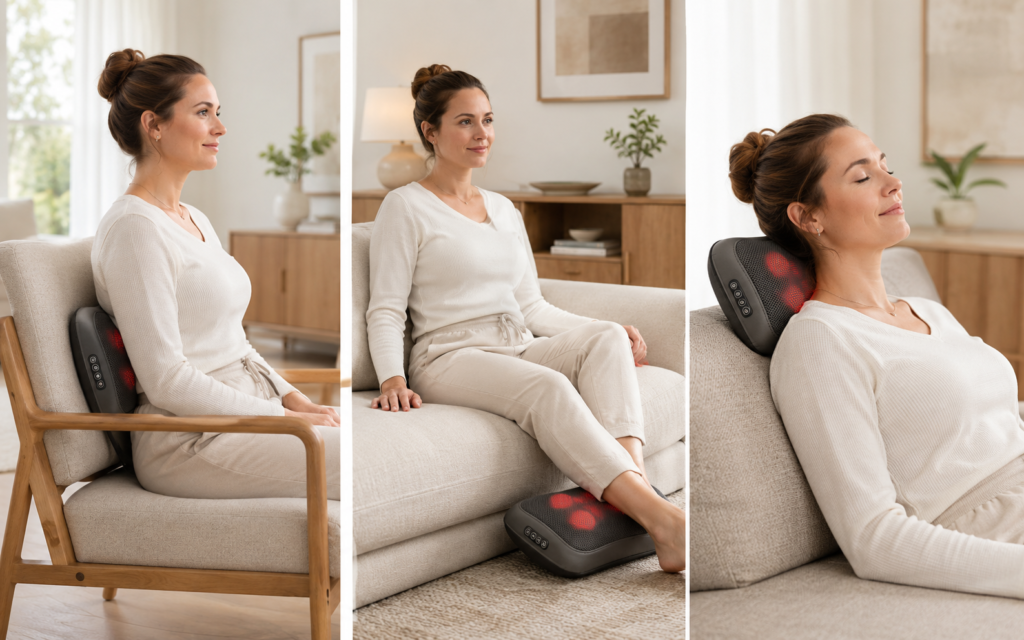 Massage pillow used on the lower back, calf and neck