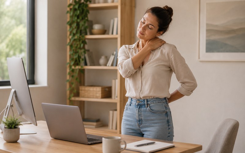 Sitting in one position too long leading to neck and shoulder stiffness