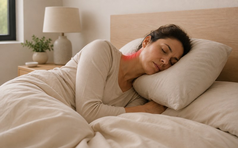 Sleeping position and poor pillow support contributing to neck tension