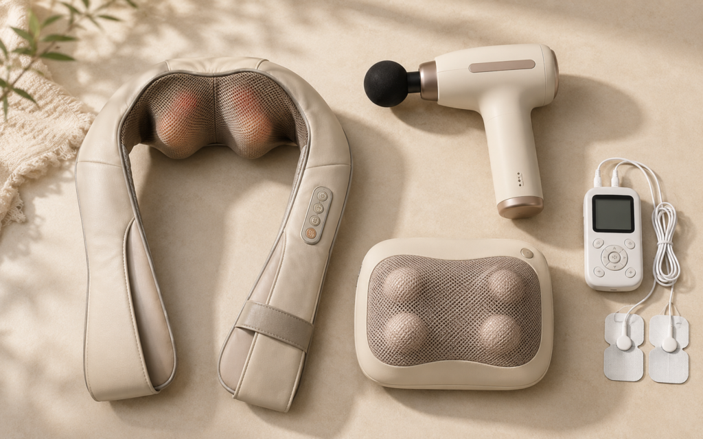 Shiatsu, percussion, massage pillow and TENS neck massagers